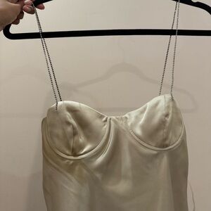 ZARA Elegant Cream Satin Dress with Chain Straps